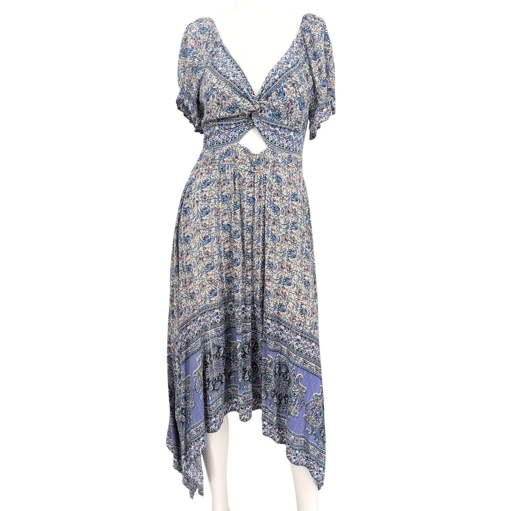 Angie Floral Midi Dress Twist Cutout Handkerchief Boho Festival Fairy Y2K Small